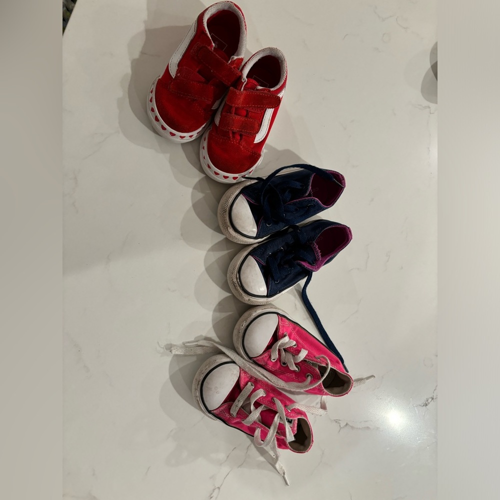 3 Pairs Girls Toddler Sneakers Lot Vans Converse